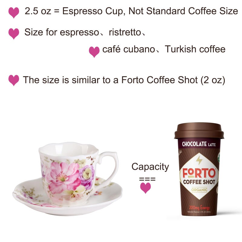 GuangYang 12 Pieces (Tiny Style) Espresso Cups and Saucersï¼Œ2.5 ounce/80mlï¼ŒSet of 6,Mini Premium Porcelain Coffee Cup Set, Fancy Flower Pattern Design - Image 4